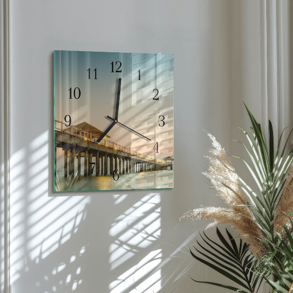 Wanduhr aus glas Holzsteg