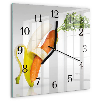 Wanduhr aus glas Karotten und Bananen