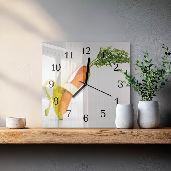 Wanduhr aus glas Karotten und Bananen