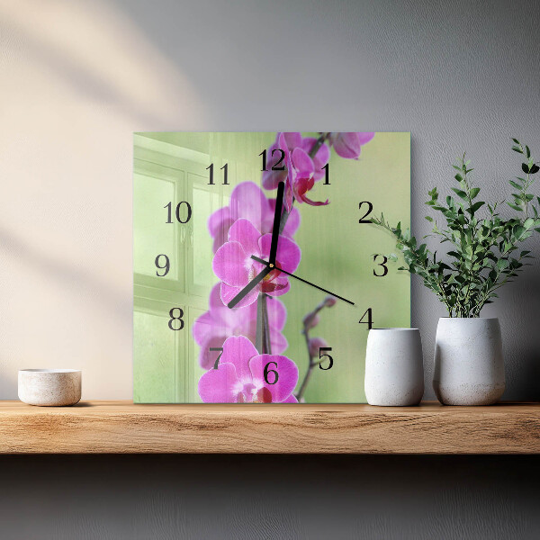 Wanduhr aus glas Orchidee