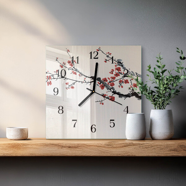 Wanduhr aus glas Blumen