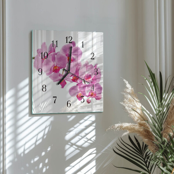 Wanduhr aus glas Orchidee