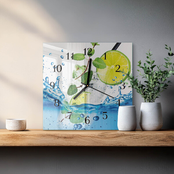 Wanduhr aus glas Limette und Minze