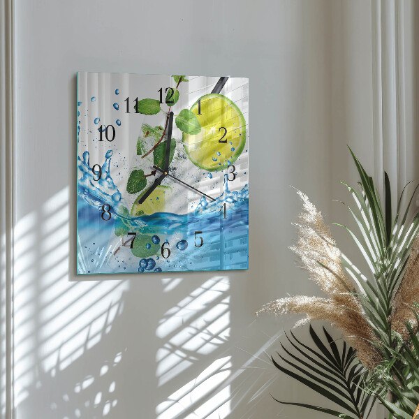 Wanduhr aus glas Limette und Minze