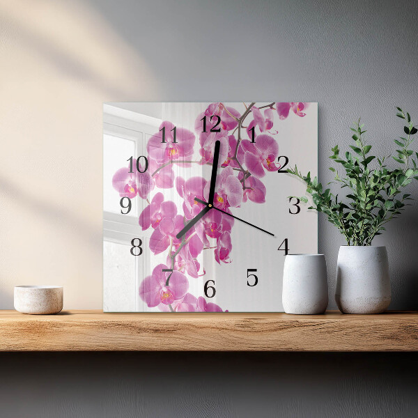Wanduhr aus glas Orchidee