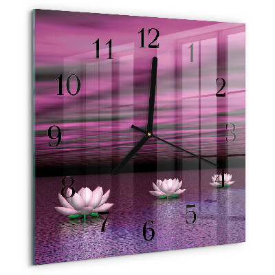 Wanduhr aus glas Seerosen