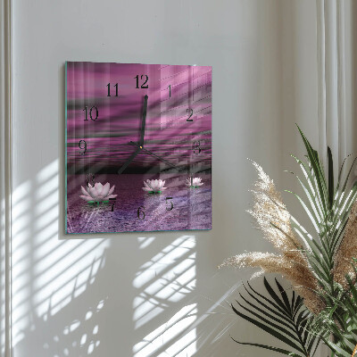 Wanduhr aus glas Seerosen