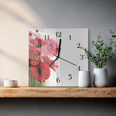 Wanduhr aus glas Gerbera