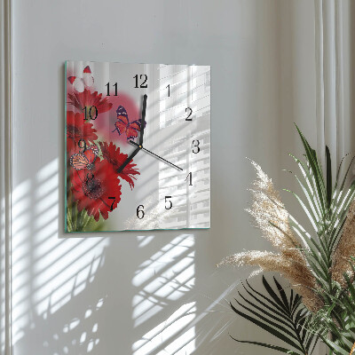 Wanduhr aus glas Gerbera