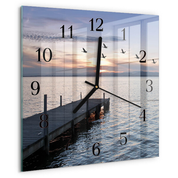 Wanduhr aus glas Vögel am See