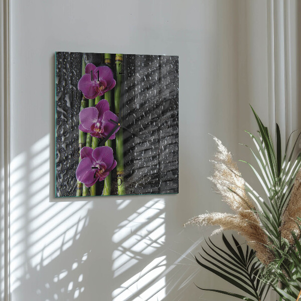 Wanduhr aus glas Orchidee