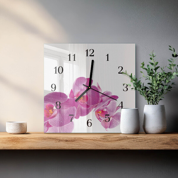 Wanduhr aus glas Orchidee