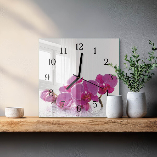 Wanduhr aus glas Orchidee