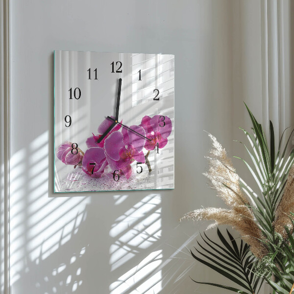 Wanduhr aus glas Orchidee