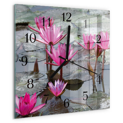 Wanduhr aus glas Seerosen
