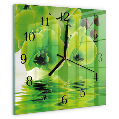 Wanduhr aus glas Orchidee