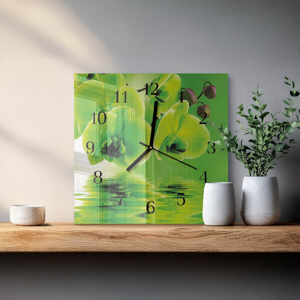 Wanduhr aus glas Orchidee