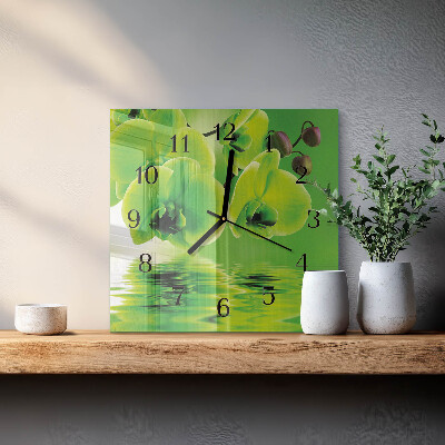 Wanduhr aus glas Orchidee
