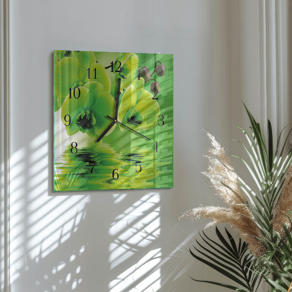 Wanduhr aus glas Orchidee