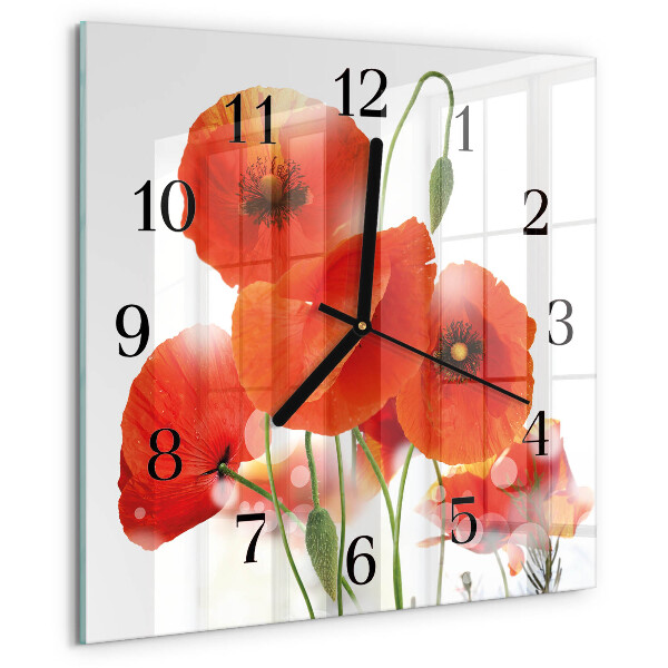 Wanduhr aus glas Mohnblumen