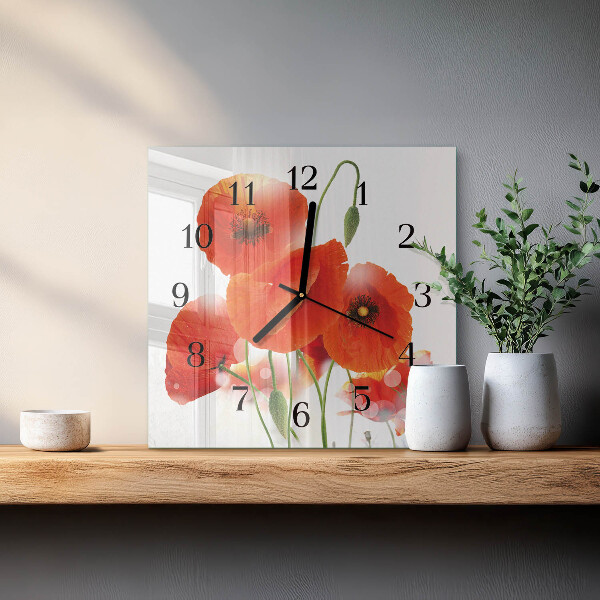 Wanduhr aus glas Mohnblumen