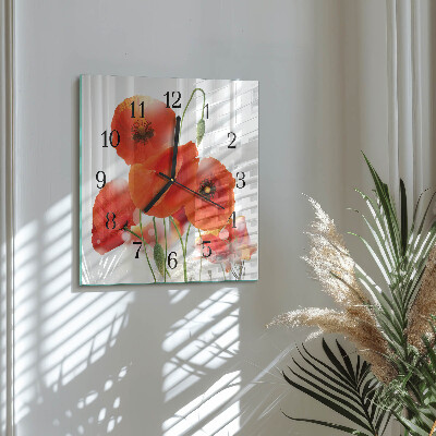 Wanduhr aus glas Mohnblumen