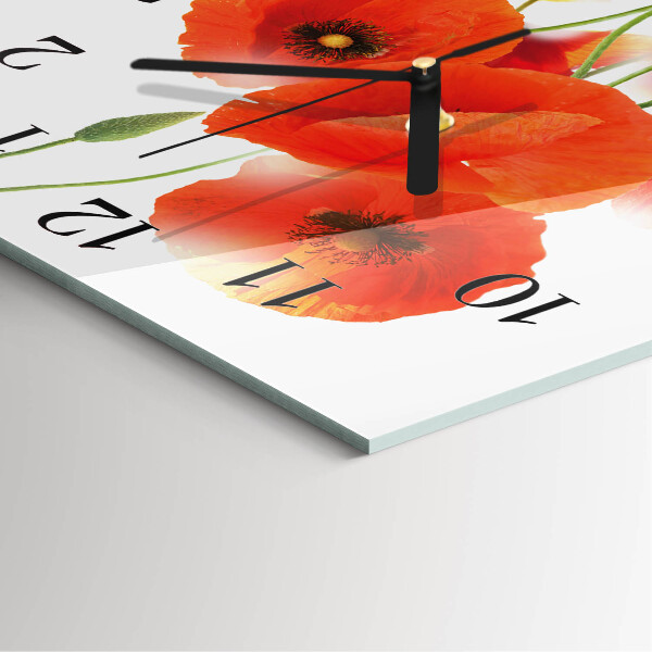 Wanduhr aus glas Mohnblumen