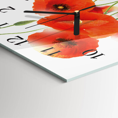 Wanduhr aus glas Mohnblumen