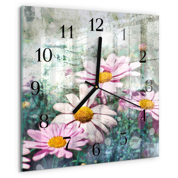 Wanduhr aus glas Blumen