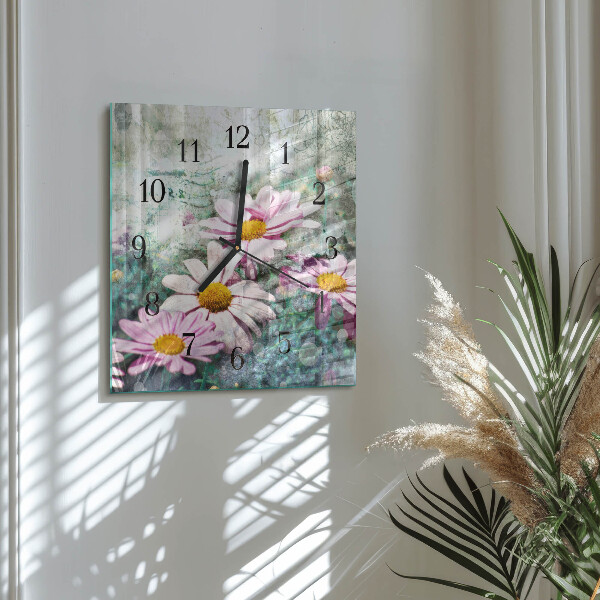 Wanduhr aus glas Blumen