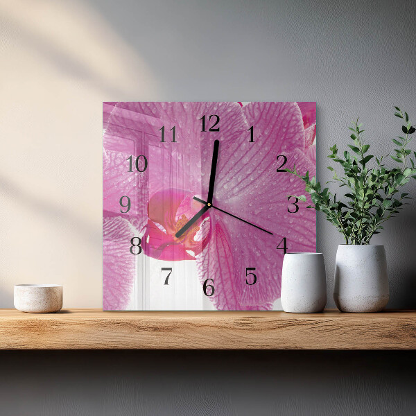 Wanduhr aus glas Orchidee