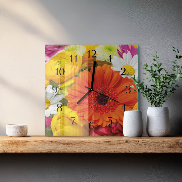 Wanduhr aus glas Blumen