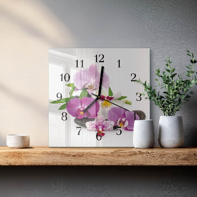 Wanduhr aus glas Orchidee