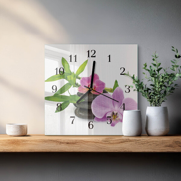 Wanduhr aus glas Orchidee
