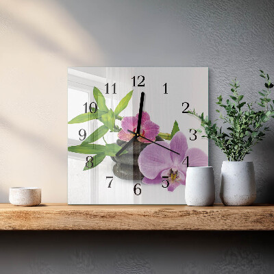 Wanduhr aus glas Orchidee