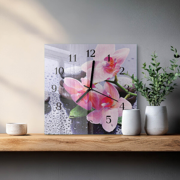 Wanduhr aus glas Orchidee