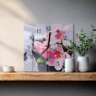 Wanduhr aus glas Orchidee