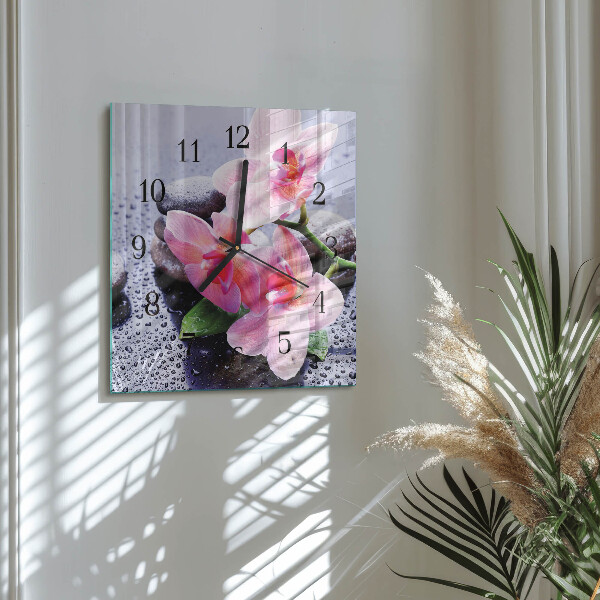 Wanduhr aus glas Orchidee