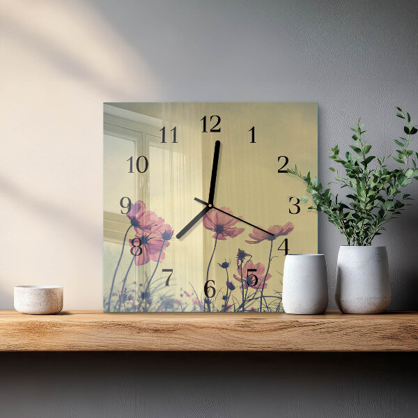 Wanduhr aus glas Blumen