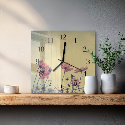 Wanduhr aus glas Blumen