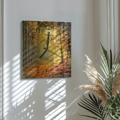 Wanduhr aus glas Herbst im Wald
