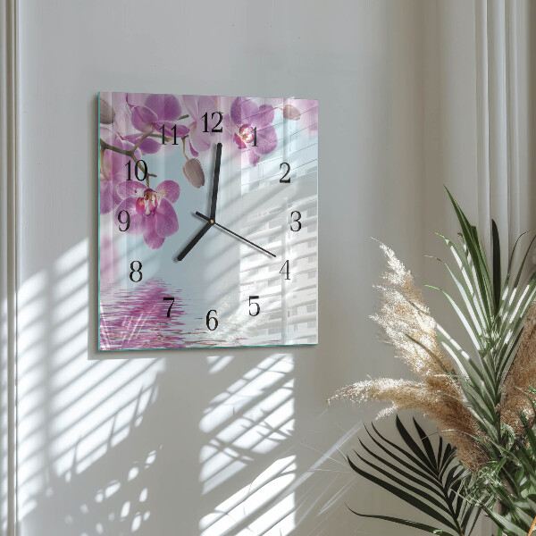 Wanduhr aus glas Orchidee