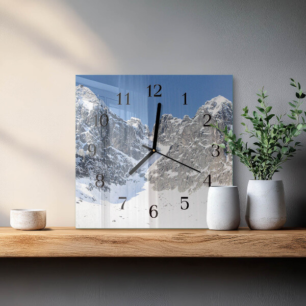 Wanduhr aus glas Berge Winter