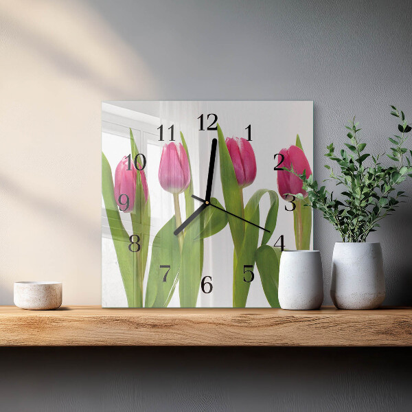 Wanduhr aus glas Tulpen