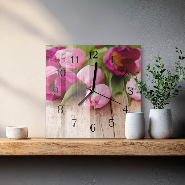Wanduhr aus glas Tulpen