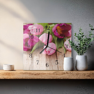 Wanduhr aus glas Tulpen