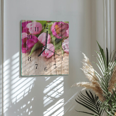 Wanduhr aus glas Tulpen