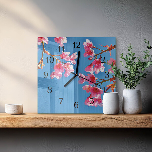 Wanduhr aus glas Blumen