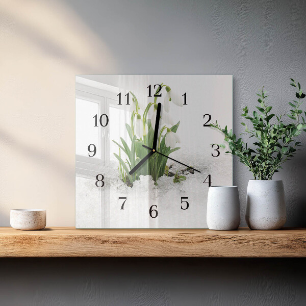 Wanduhr aus glas Schneeglöckchen