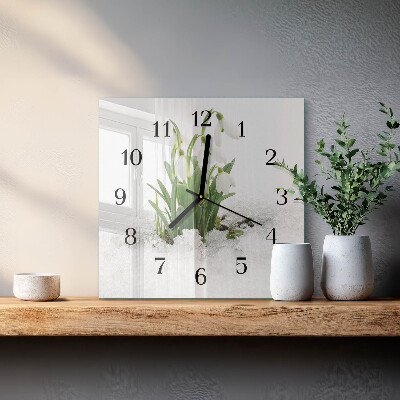 Wanduhr aus glas Schneeglöckchen